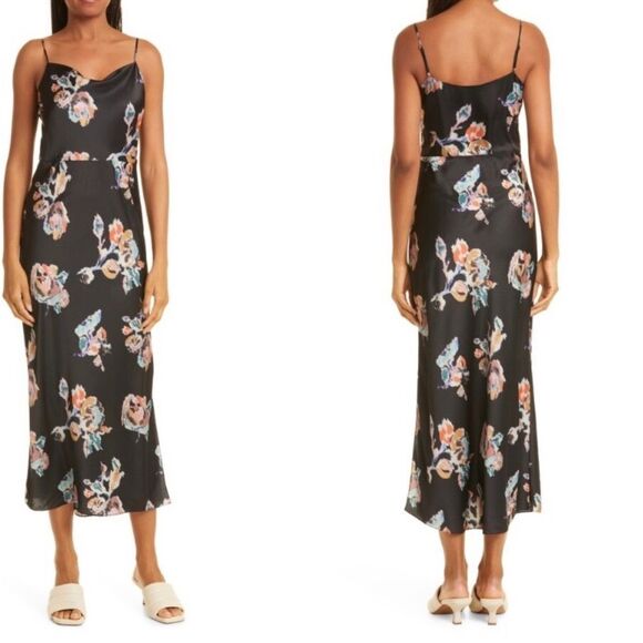 Vince Black and Orange Slip Midi Dress, US2 - Picture 1 of 12